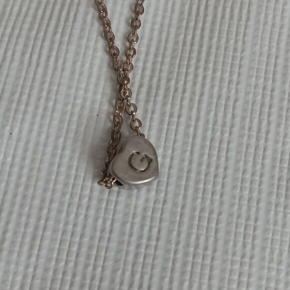 Mini Heart Shaped Engraved G Initial Pendant Gold Toned Lightweight Necklace - Picture 5 of 9